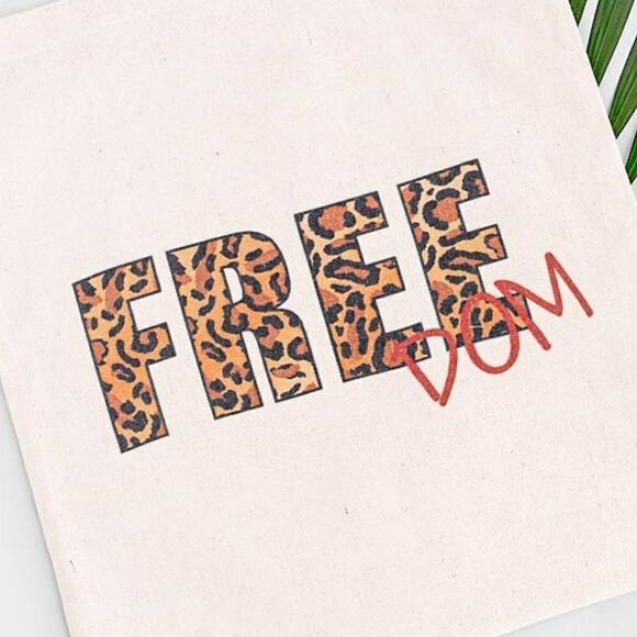 Leopard Print FREEDOM Canvas Tote Eco Bag - Picture 3 of 6